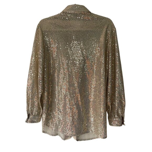 Three Flaggs Vintage Womens Shirt Size Medium Gold Metallic Glitter Long Sleeve - Picture 2 of 10